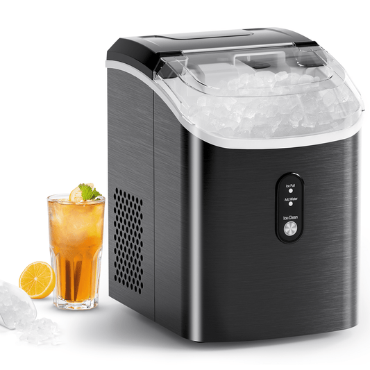 JOY PEBBLE 33lbs Stainless Steel Countertop Ice Maker, Crushed Nugget Ice Type with Scoop, Cubes Ready in 10 Mins, Black
