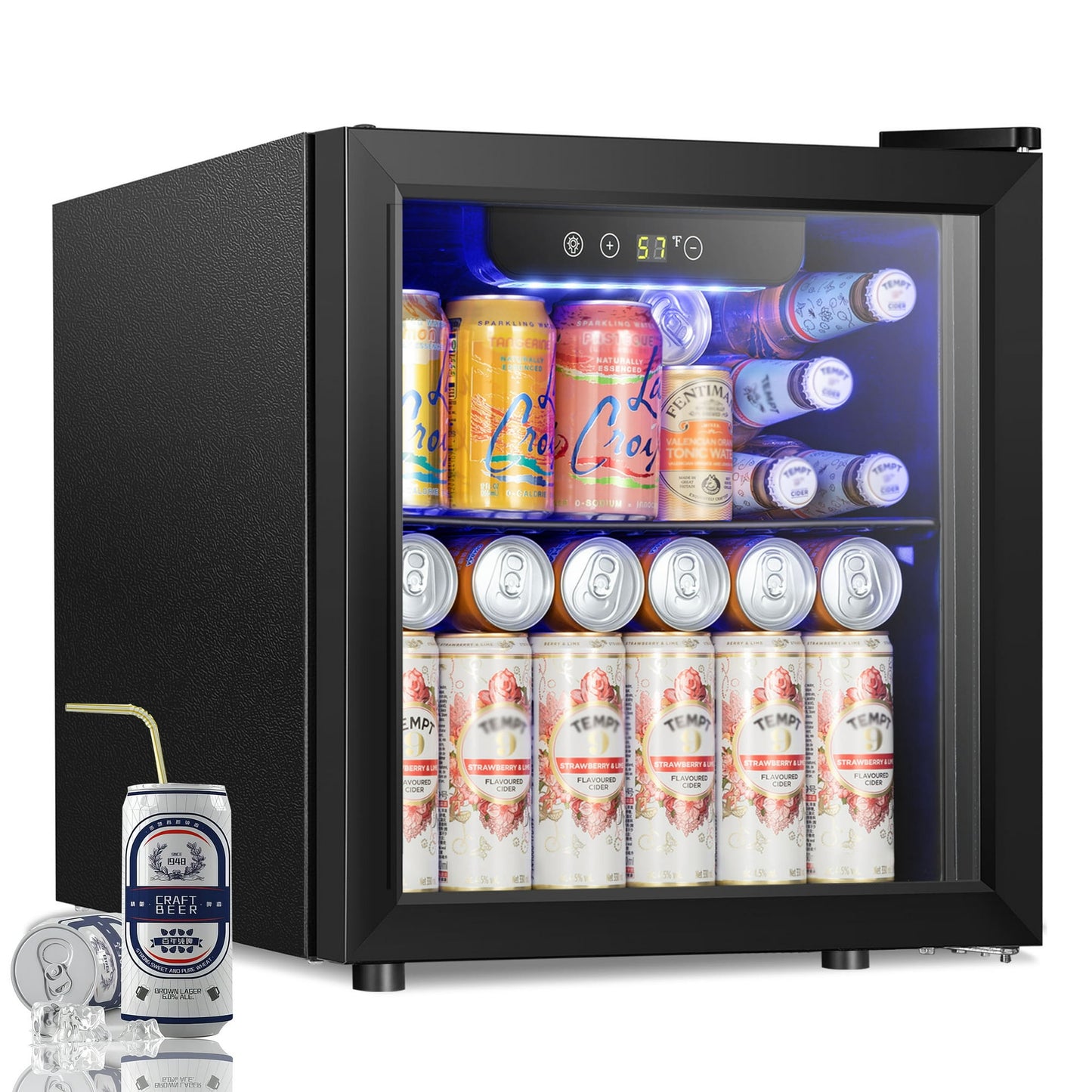 LHRIVER 1.3 Cu.ft Beverage Refrigerator Cooler, Mini Fridge with Glass Door for Soda Beer or Wine