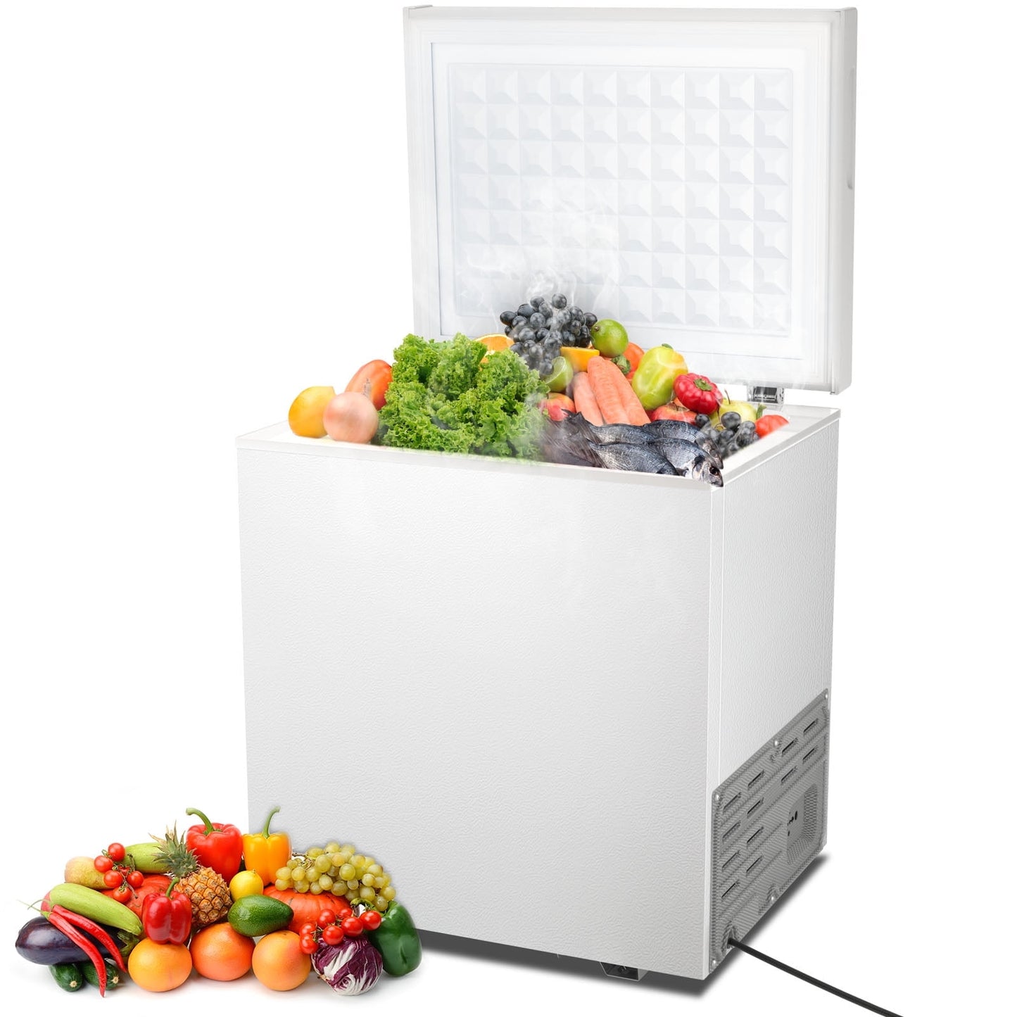LHRIVER 1.8 Cubic Feet Chest Freezer Freestanding Top Open Door Compact Freezer with Adjustable Temperature (White)