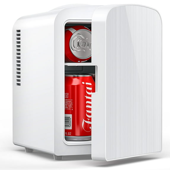 LHRIVER Mini Fridge, Portable 4L/6 Cans Cooler & Warmer, 110 V AC/12 V DC Option for Bedroom & Car, White