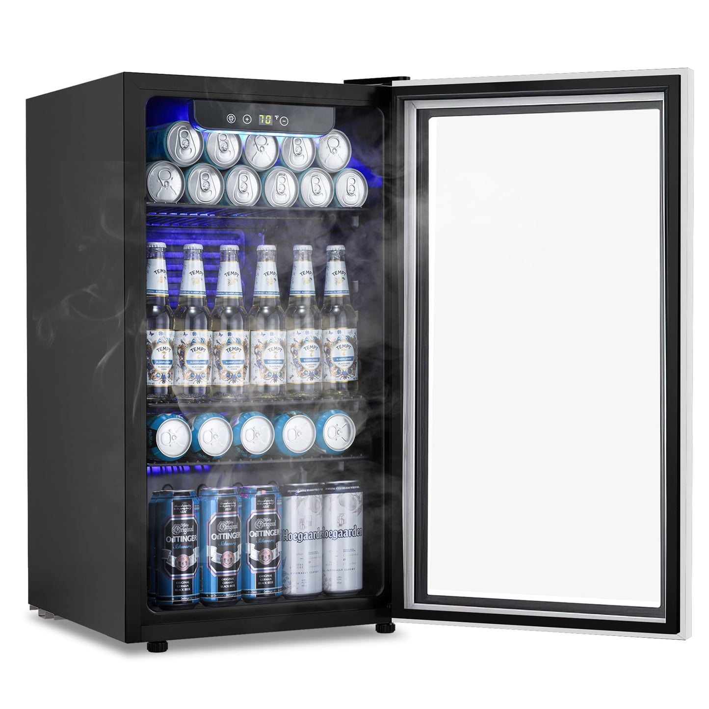LHRIVER 3.2Cu.ft Beverage Refrigerator and Cooler, 130 Can Mini Fridge, Freestanding Constant Wine Chiller with Glass Door (Silver)