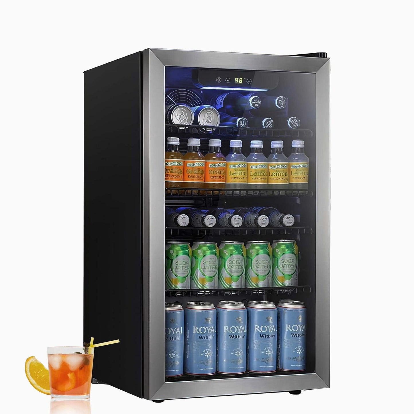 LHRIVER 3.2Cu.ft Beverage Refrigerator and Cooler, 130 Can Mini Fridge, Freestanding Constant Wine Chiller with Glass Door (Silver)