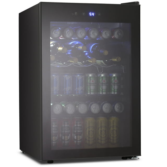 LHRIVER 4.4Cu.ft Beverage Refrigerator Cooler, 37 Bottles Mini Fridge with Glass Door for Soda Beer or Wine, With Adjustable Removable Shelves, Bar/Office/Home