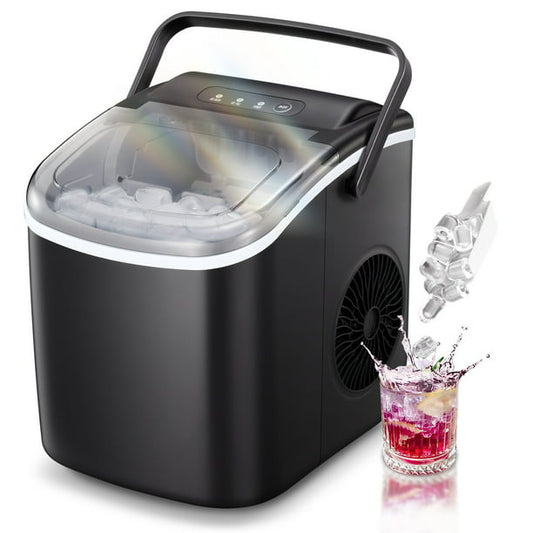 Havato Countertop Ice Maker, Self-Cleaning Portable Ice Maker Machine with Handle, 9 Bullet-Shaped Ice Cubes Ready in 6 Mins, 26Lbs/24H with Ice Scoop and Basket for Home/Kitchen/Party-Black