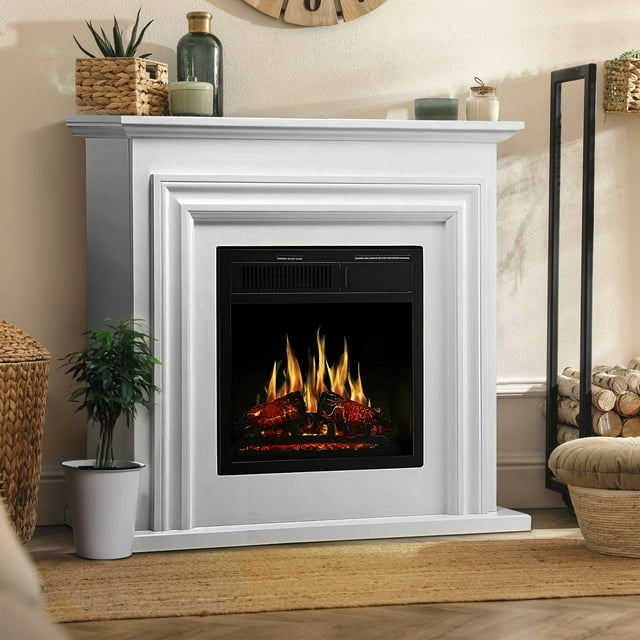 LHRIVER Electric Fireplace, Free Standing Fireplace, with Remote Control, Adjustable LED Flame, 750W/1500W -(Pearlwhite)