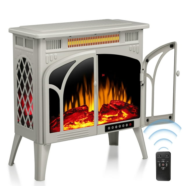 LHRIVER Electric Fireplace Heater 25’’ with 3D Realistic Flame Effect, Freestanding Fireplace, Different Flame Color, 500W/1500W,- BEIGE