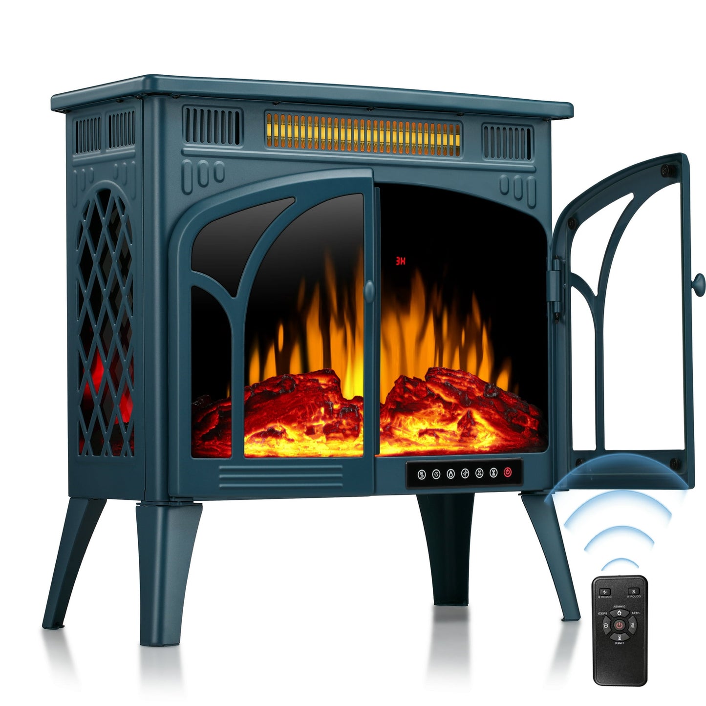 LHRIVER Electric Fireplace Heater 25’’ with 3D Realistic Flame Effect, Freestanding Fireplace, Different Flame Color, 500W/1500W,- DARKGREEN