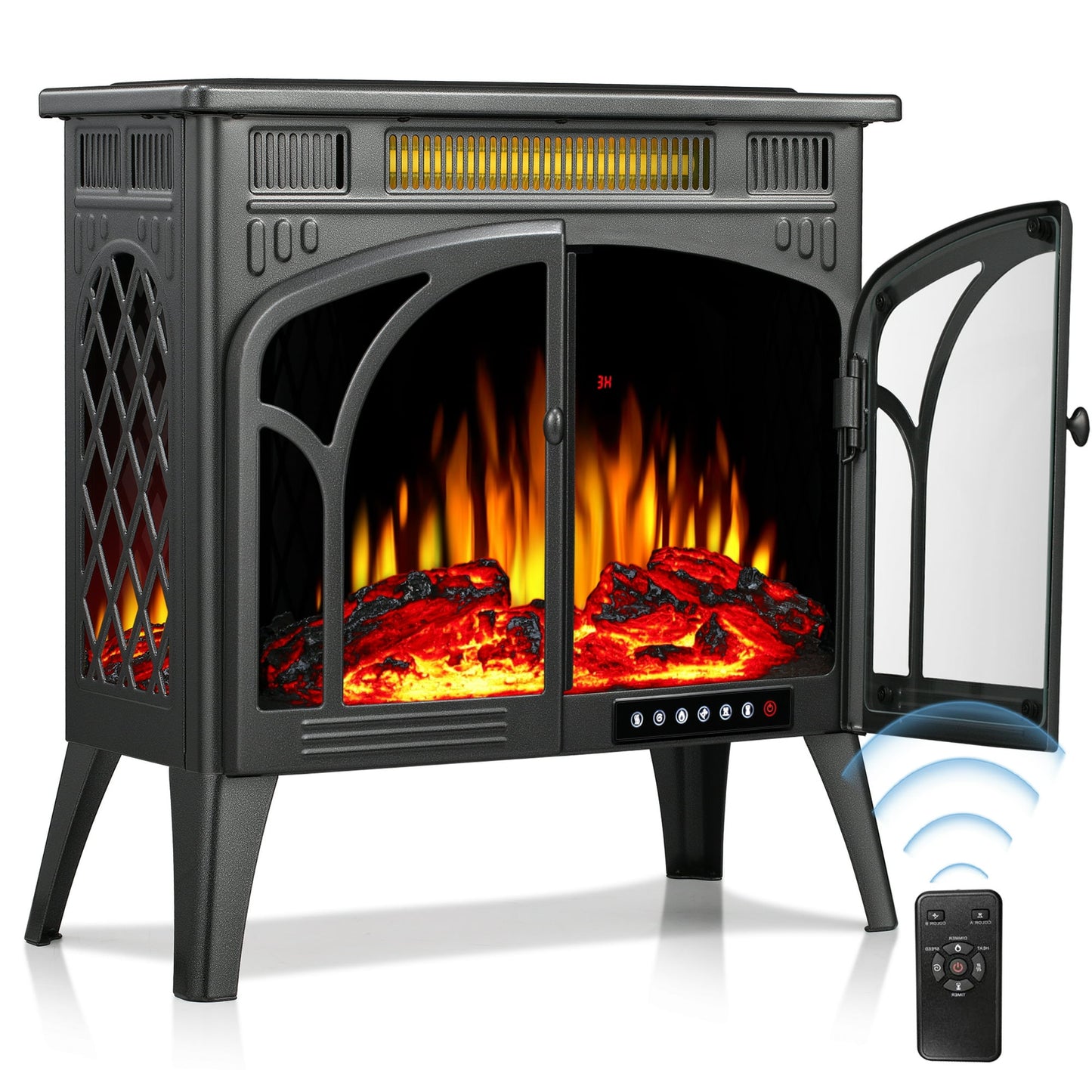 LHRIVER Electric Fireplace Heater 25’’ with 3D Realistic Flame Effect, Freestanding Fireplace, Different Flame Color, 500W/1500W,- GREY