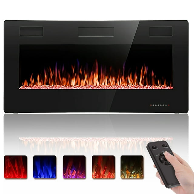 LHRIVER Embedded Wall Mounted Indoor Electric Fireplace, 36 inch, Ultra-thin Low Noise Lightweight LED Fireplace Heater, Touch Screen, Timer, 1500W, Adjustable Flame Color and Speed, Black