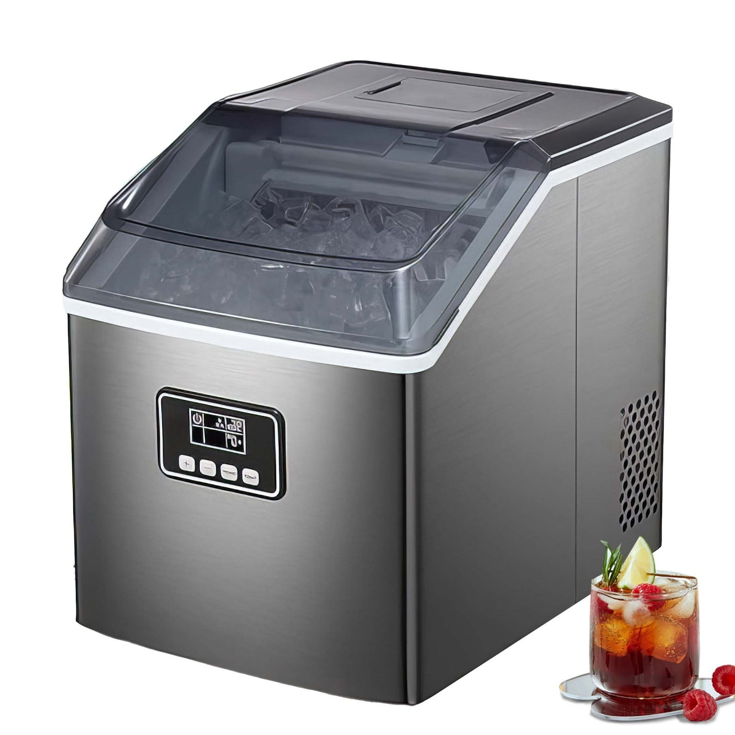 LHRIVER Ice Maker Machine,40LBS/24H, Portable Ice Cube Makers, Self-Cleaning, Easy-to-Control LCD Display, See-Through Lid for Office/Home/Bar (Black)