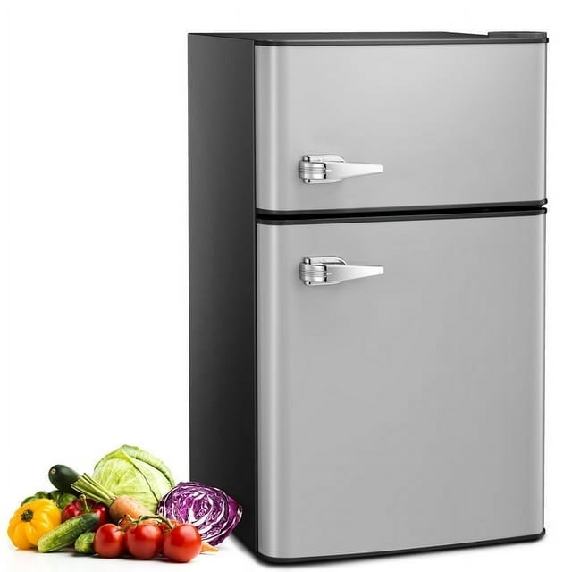 LHRIVER Mini Refrigerator 3.2Cu.Ft Compact Fridge 2-Double Doors with a Freezer Low Noise Defrost Storage of Beverages Vegetables and Fruits for Home Office Dorm
