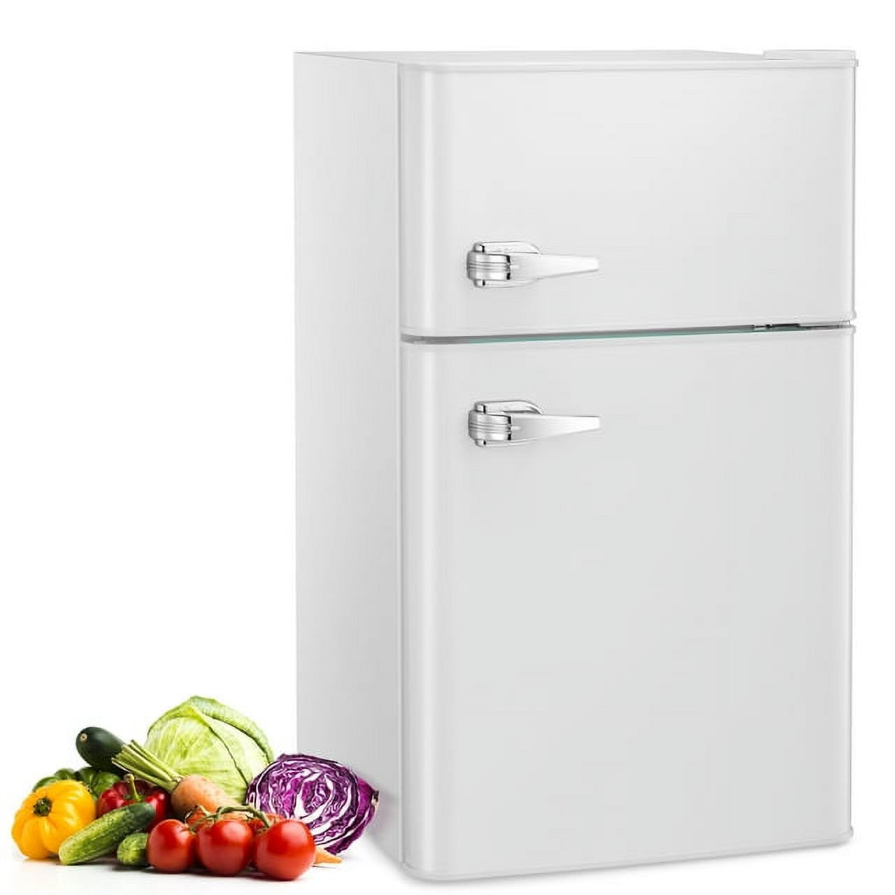LHRIVER Mini Refrigerator 3.2Cu.Ft Compact Fridge 2-Double Doors with a Freezer Low Noise Defrost Storage of Beverages Vegetables and Fruits for Home Office Dorm