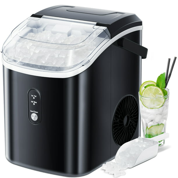 LHRIVER Nugget Ice Maker Countertop, 33lbs/24H with Self-Cleaning Function, Portable Sonic Ice Machine for Home/Office/Party-Black