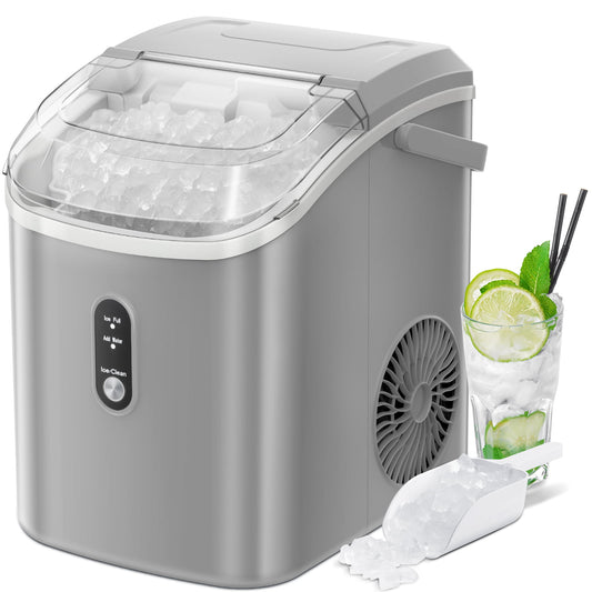 LHRIVER Nugget Ice Maker Countertop, 33lbs/24H with Self-Cleaning Function, Portable Sonic Ice Machine for Home/Office/Party-Gray