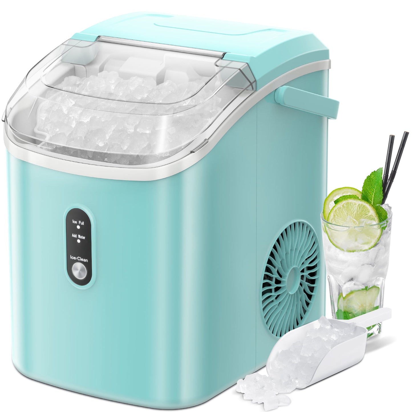 LHRIVER Nugget Ice Maker Countertop, 33lbs/24H with Self-Cleaning Function, Portable Sonic Ice Machine for Home/Office/Party-Green