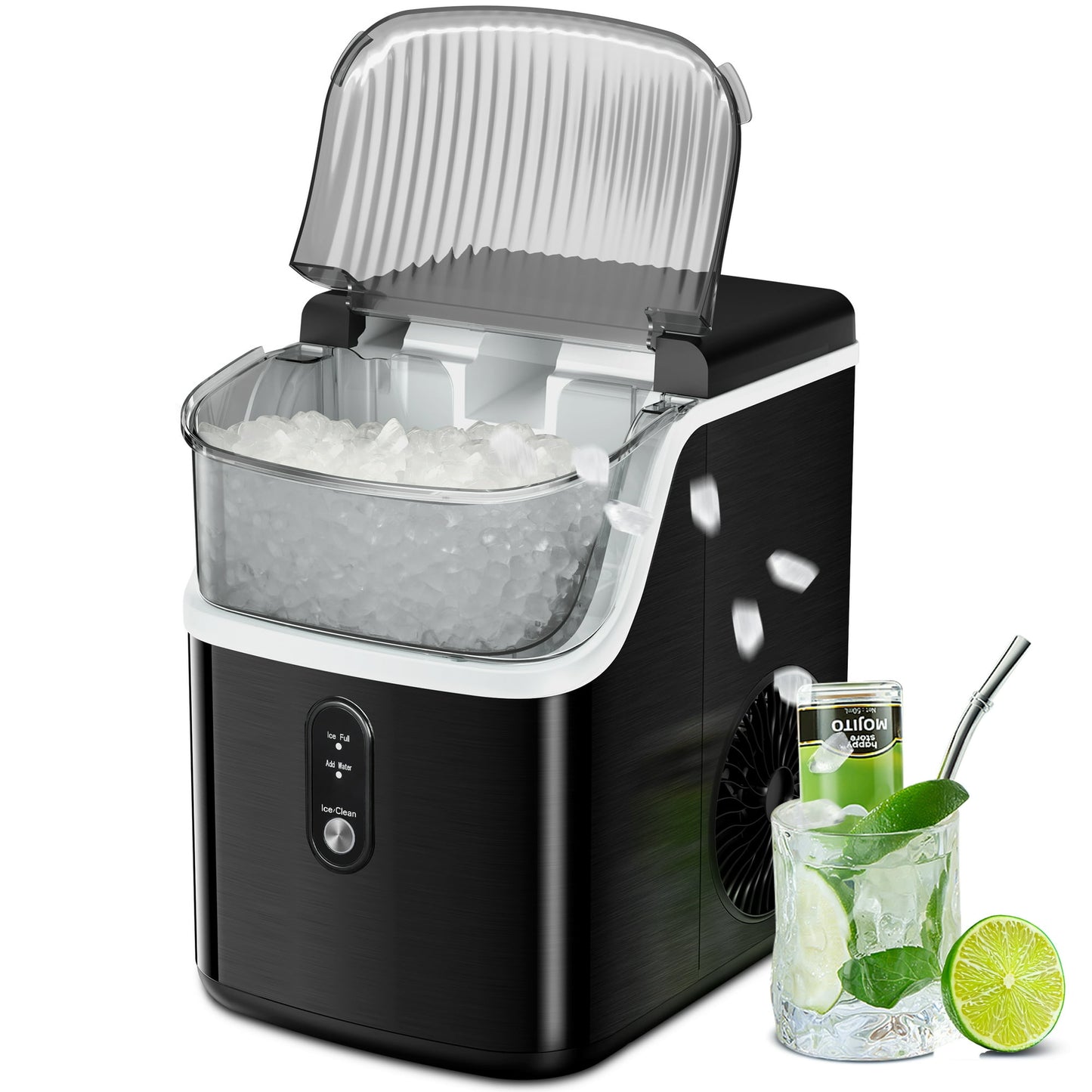 LHRIVER Nugget Ice Maker Countertop with Soft Chewable Pellet Ice, 33lbs/24H, Self-Cleaning, Stainless Steel, for Home/Office/Party - (Black)