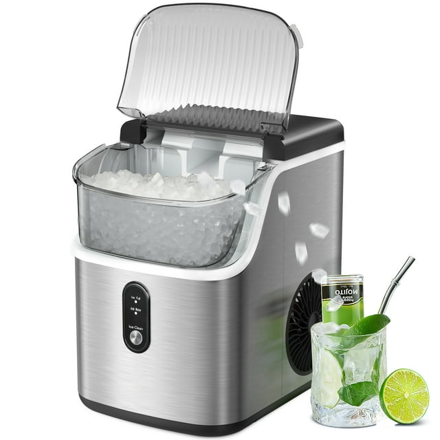 LHRIVER Nugget Ice Maker Countertop with Soft Chewable Pellet Ice, 33lbs/24H, Self-Cleaning, Stainless Steel, for Home/Office/Party - (Silver)