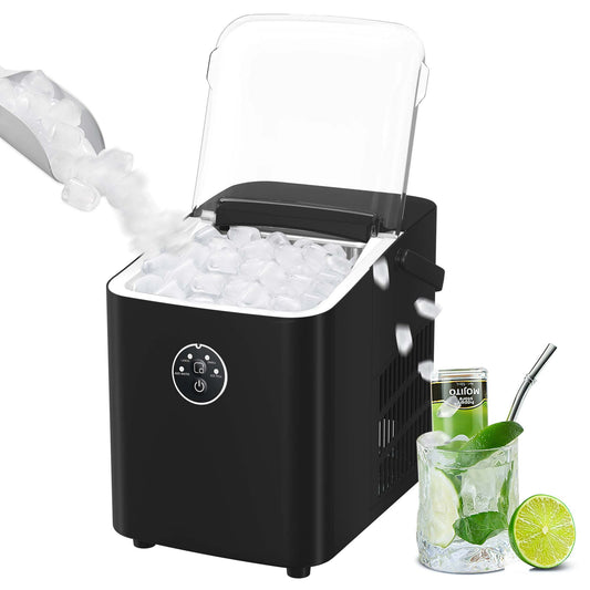 LHRIVER Portable Ice Maker Machine, Portable Ice Maker Machine with Handle, 26lbs/24H, 8 Bullet Ice Cubes of 2 Sizes S/L Ready in 9 Mins, Self-Cleaning for Home/Kitchen/Office/Party - Black