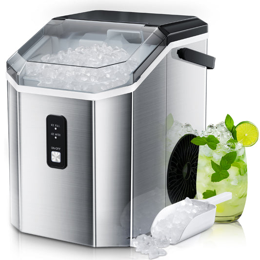 LHRIVER Nugget Tabletop Ice Maker, 35lbs /24H, Self-Cleaning with Stainless Steel Silver Ice Machine for Home/Office/Party