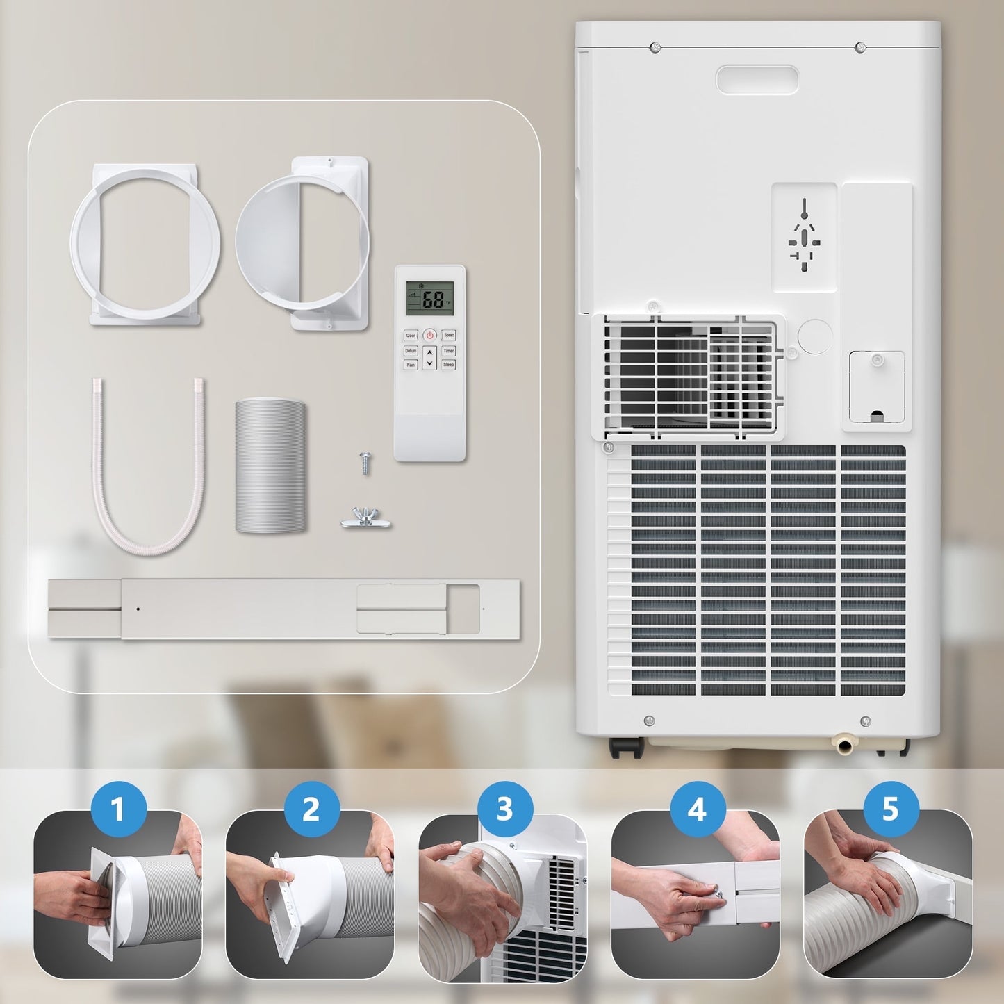 Havato 5000BTU (8000BTU ASHRAE) Portable Air Conditioner with Dehumidifier/Fan/Cooler, Cooling 300 Sq.ft, Remote Control, White