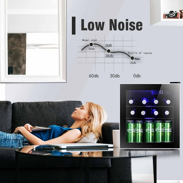 LHRIVER 1.6 Cu.ft Beverage Refrigerator Cooler, Mini Fridge with Glass Door for Soda Beer or Wine