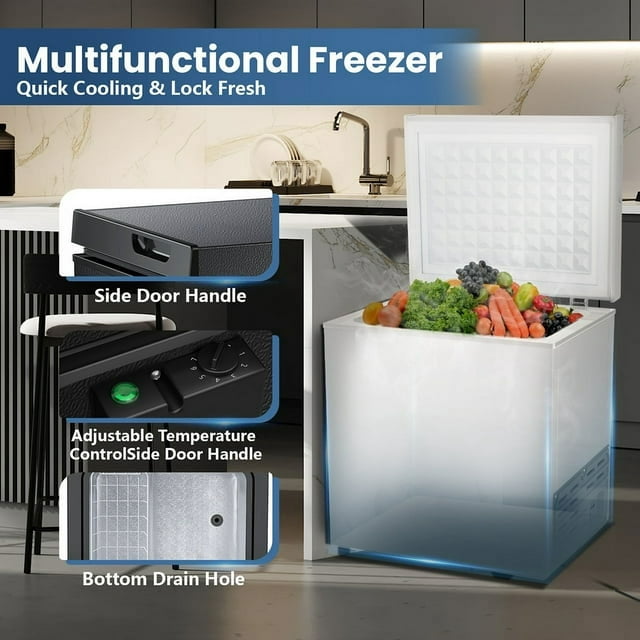 LHRIVER 1.8 Cubic Feet Chest Freezer Freestanding Top Open Door Compact Freezer with Adjustable Temperature (White)
