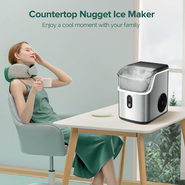 LHRIVER Nugget Ice Maker Countertop with Soft Chewable Pellet Ice, 33lbs/24H, Self-Cleaning, Stainless Steel, for Home/Office/Party - (Silver)