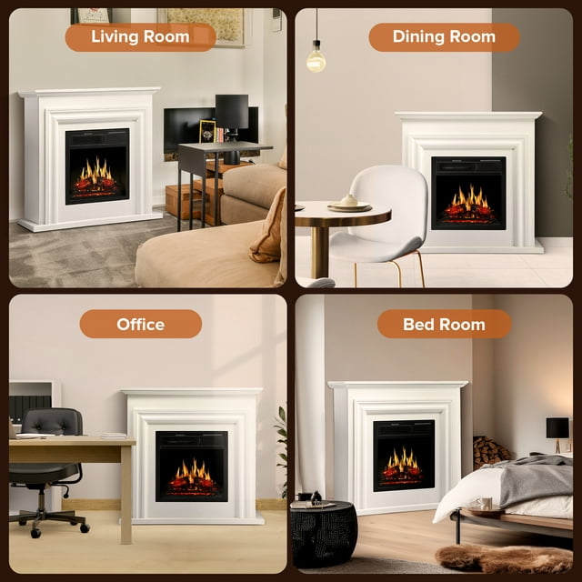 LHRIVER Electric Fireplace, Free Standing Fireplace, with Remote Control, Adjustable LED Flame, 750W/1500W -(White)