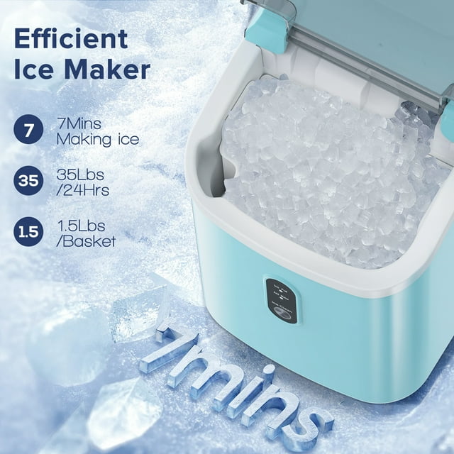 LHRIVER Nugget Ice Maker Countertop, 33lbs/24H with Self-Cleaning Function, Portable Sonic Ice Machine for Home/Office/Party-Green