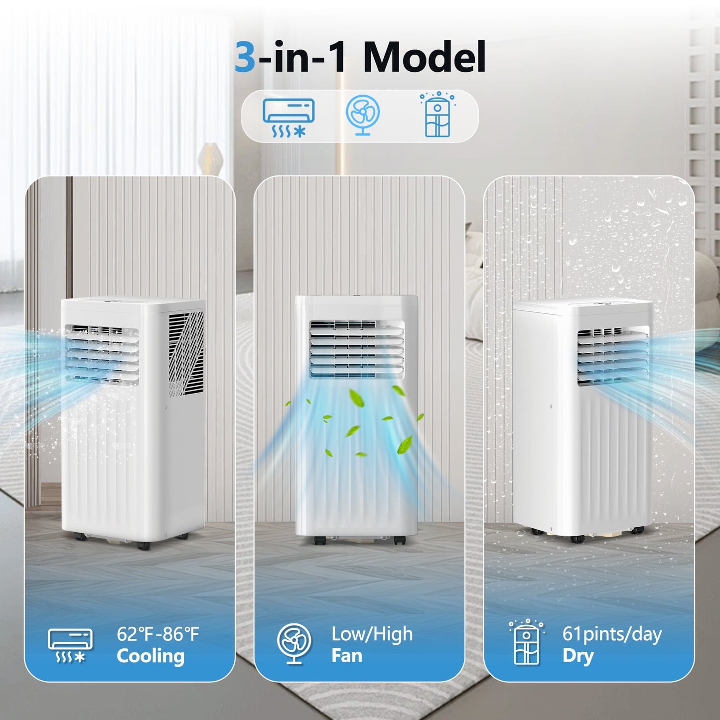 LHRIVER Portable Air Conditioner with Window Kits 6000BTU (10000 BTU ASHRAE), Dehumidifier, 2 Fan Speeds, AC unit