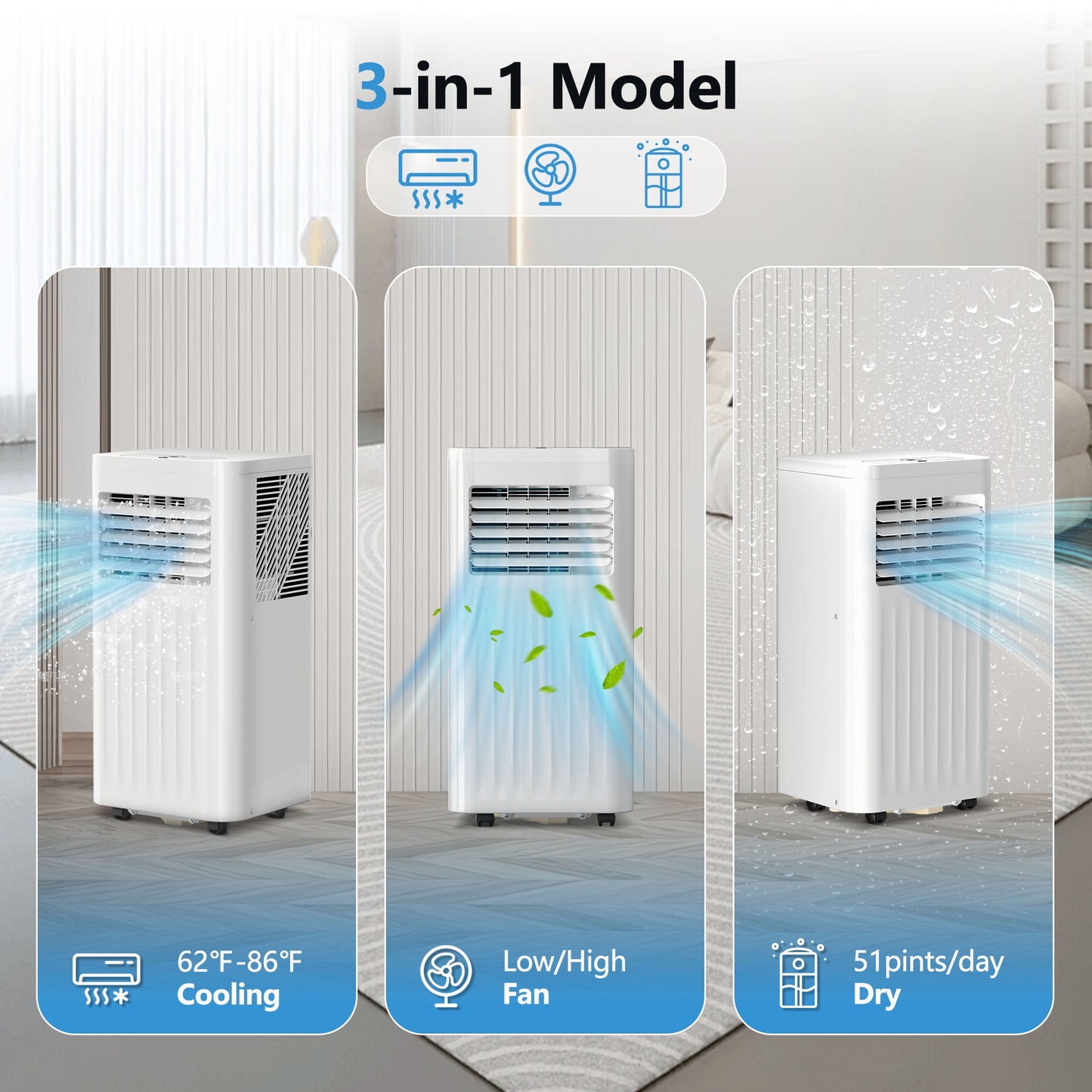 Havato Portable Air Conditioner, 5000BTU (8000BTU ASHRAE) Cools 300Sq.ft, with Remote Control,3-in-1 Model