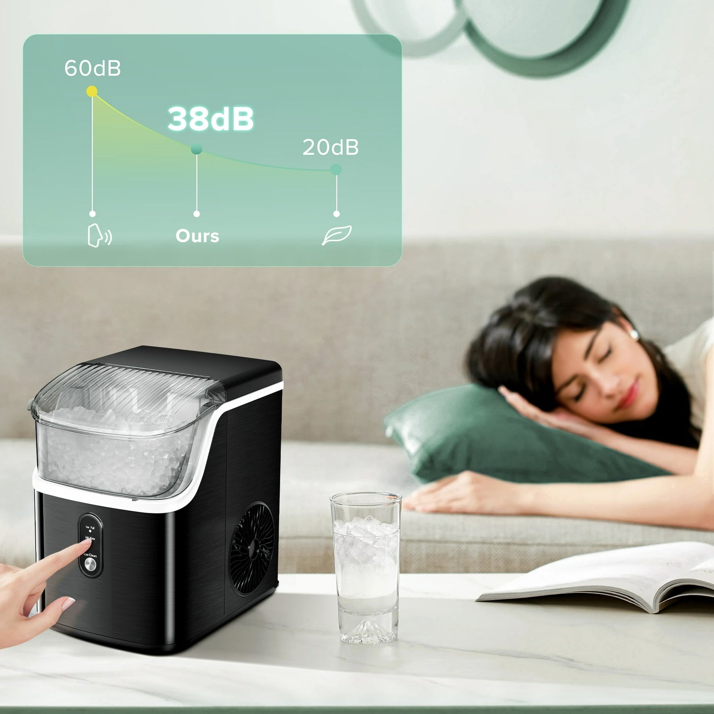 LHRIVER Nugget Ice Maker Countertop with Soft Chewable Pellet Ice, 33lbs/24H, Self-Cleaning, Stainless Steel, for Home/Office/Party - (Black)