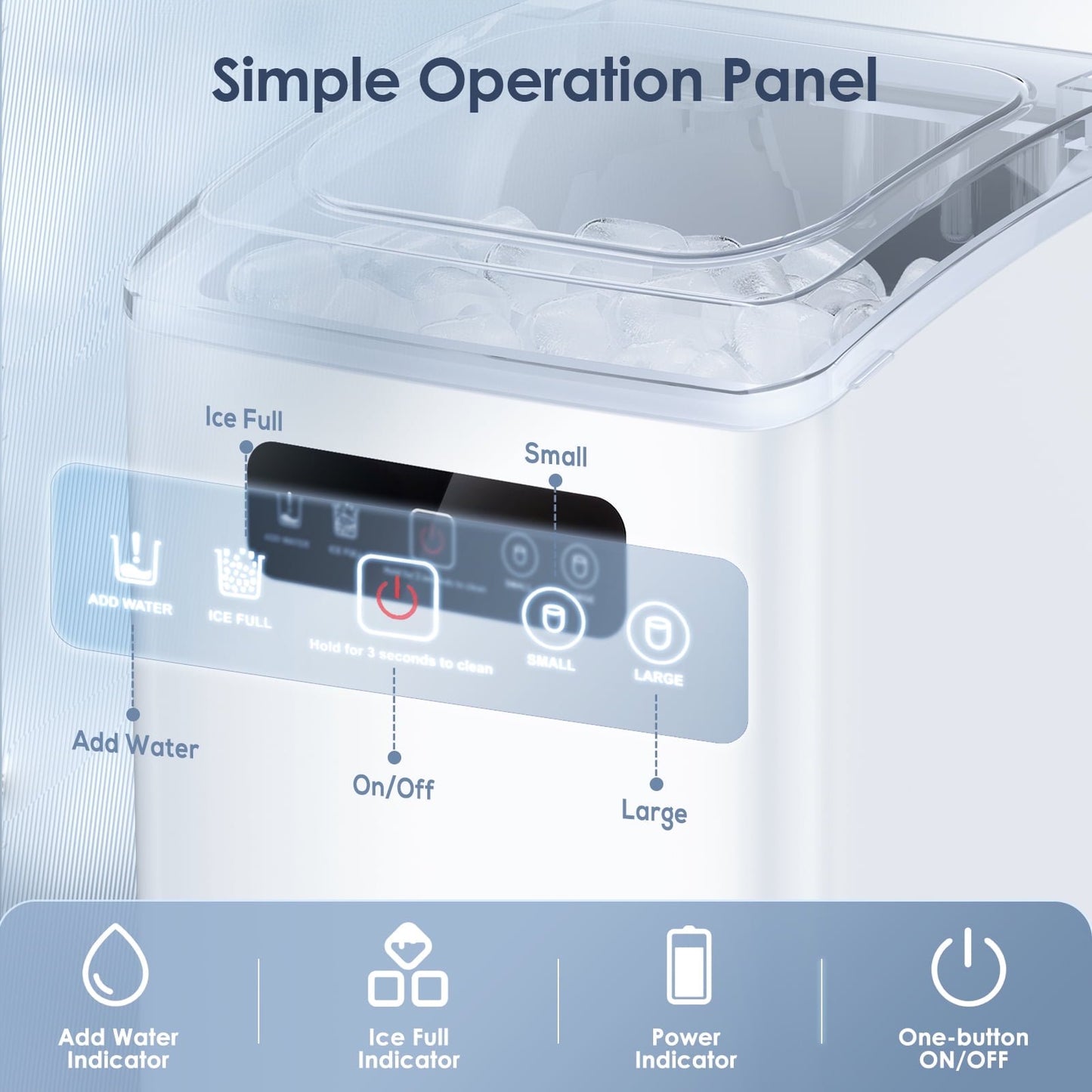 Havato Countertop Portable Ice Maker, Self-Cleaning with Handle, 2 Sizes of Bullet Ice Cubes, for Kitchen/Office-White