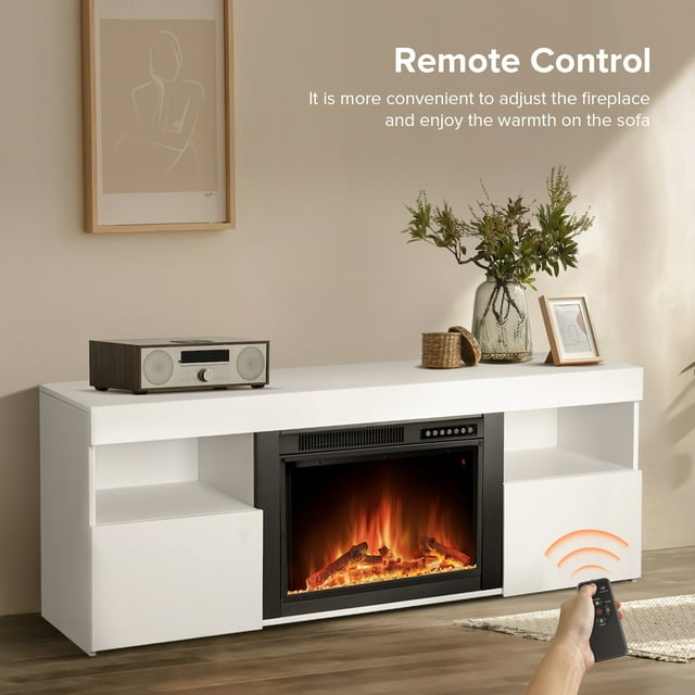 LHRIVER Free Standing Fireplace, Remote Control, 60'', Electric Fireplace Mantel, Adjustable Real 3D Flame Brightness (White)