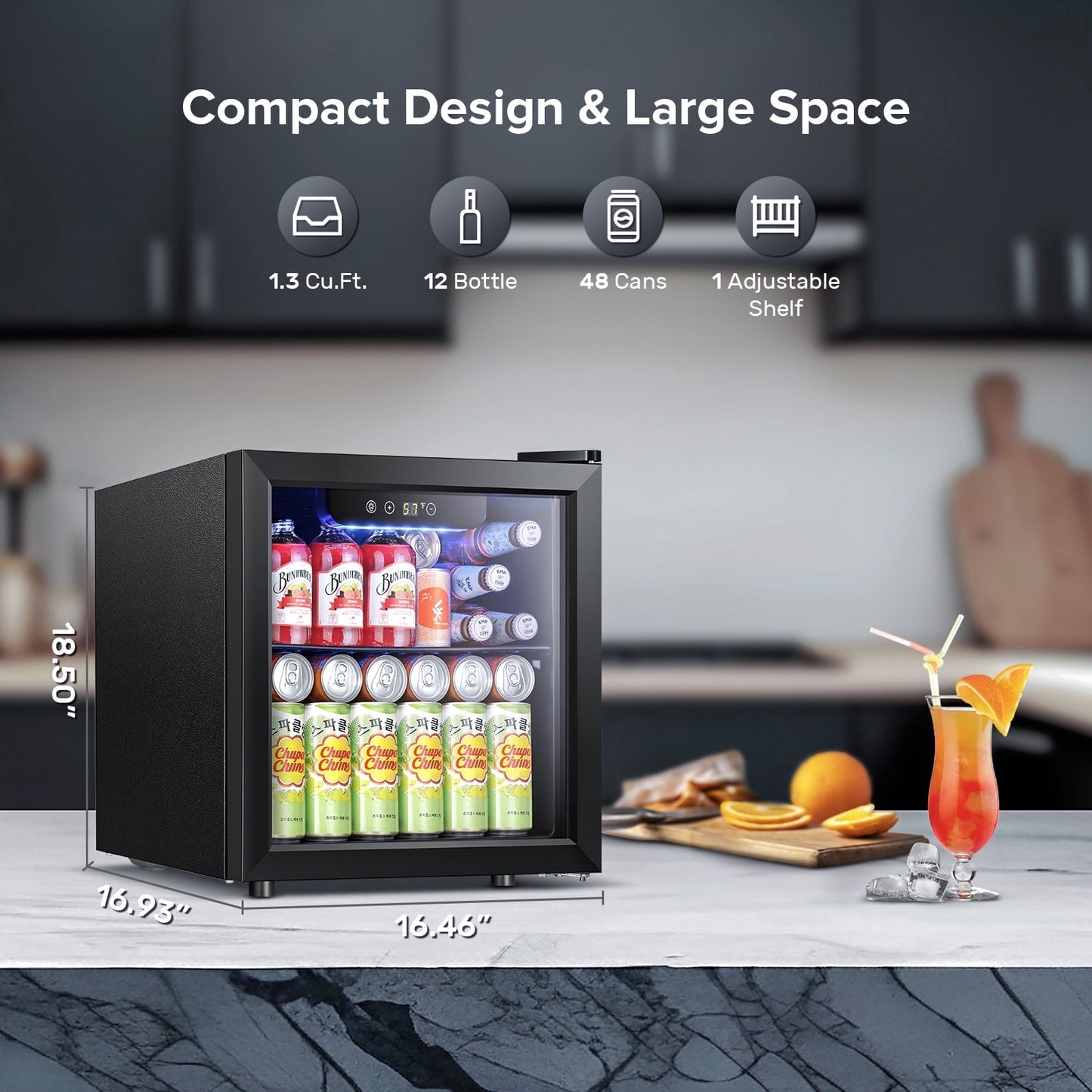 Havato 1.3Cu.Ft Beverage Cooler, 12 Bottles and 48 Cans Mini Refrigerator, Electronic Touch LED Light, Home/Bar/Office