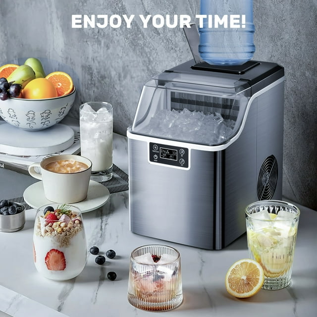 Havato Table Ice Maker, with Automatic Cleaning Function and 24-Hour Timer Function, 44lbs /24H, Suitable for Home/Office/Bar/Party, Stainless Steel Color