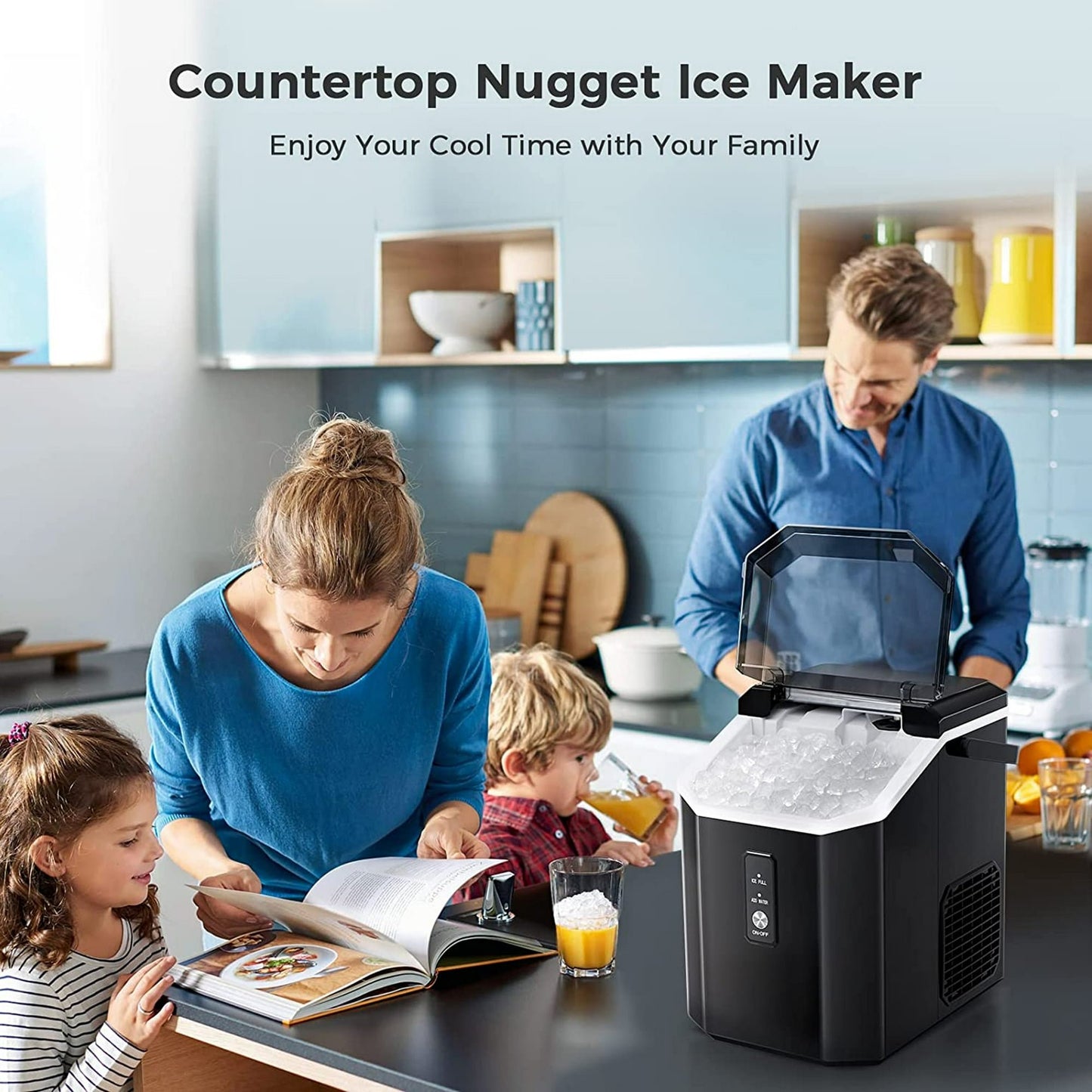 Havato Nugget Ice Maker, Extruded Ice & Chewed Ice, 34Lbs /24H, Self-Cleaning, Kitchen/Office/Party, Black