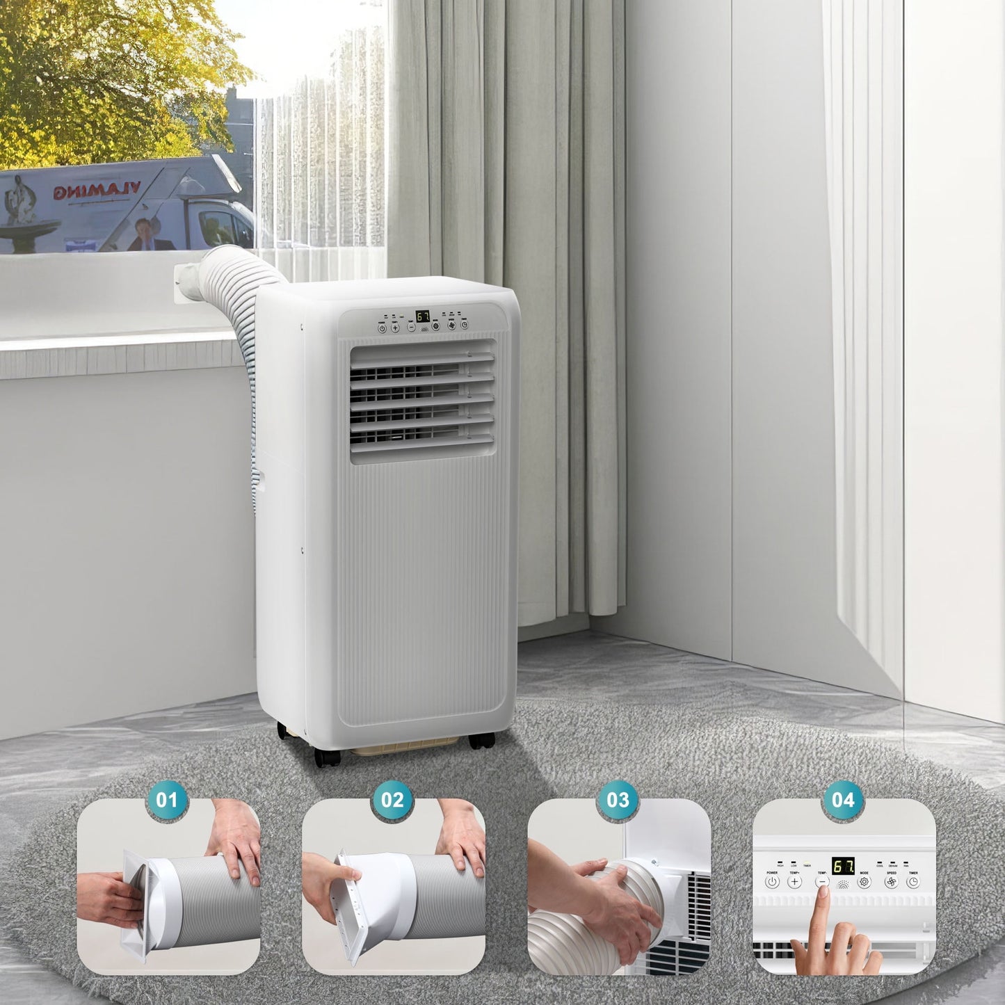 Havato 8000 BTU Portable Air Conditioner with Dehumidifier/Fan/Cooler, Cooling 250 Sq.ft, Remote Control, White