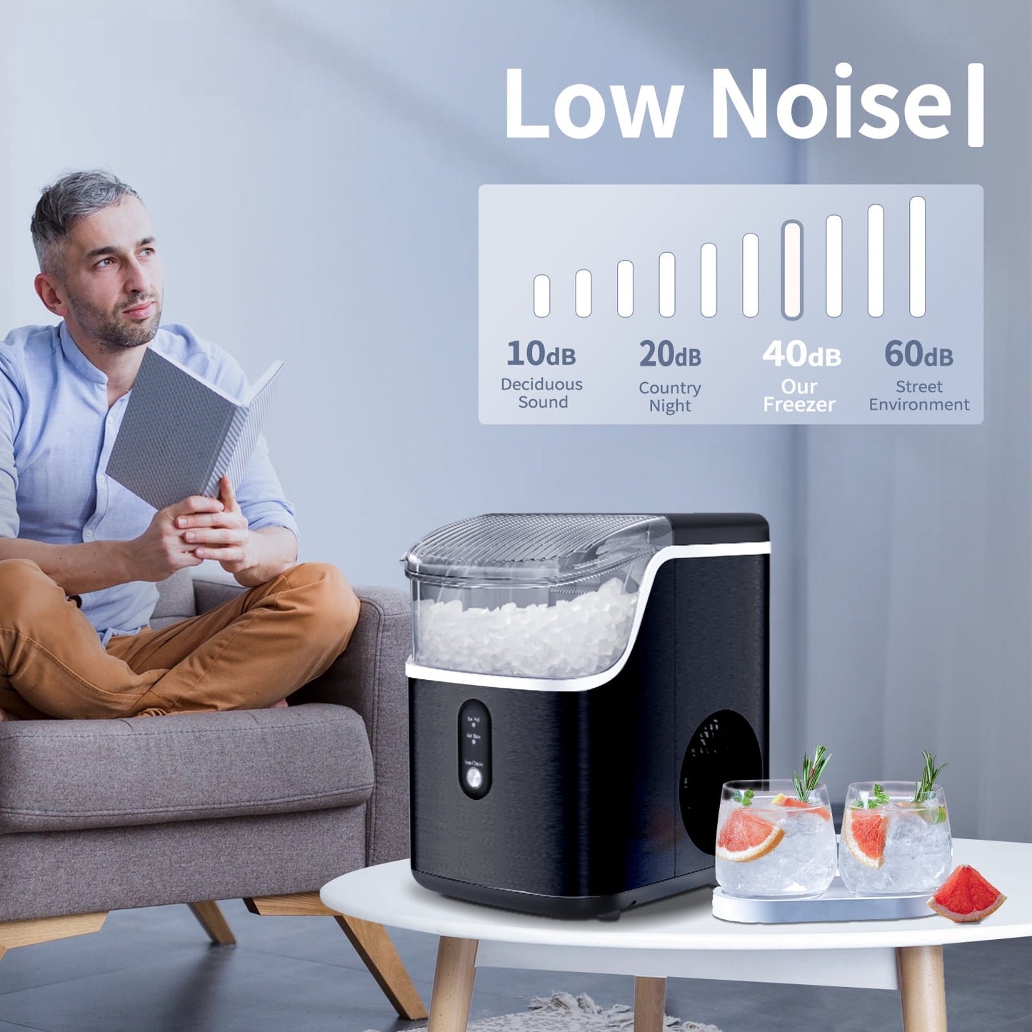 Havato Nugget Portable Ice Maker Highly Efficient Ice Production, 33 lbs/24 Hours, Self-Cleaning, Easy to Operate, Ideal Pellet Ice Maker for Home/ Kitchen/ Office/ Party - Black