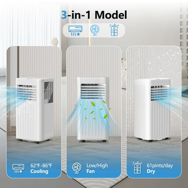 Havato 6000BTU (10000 BTU ASHRAE) Portable Air Conditioner, 3-in-1 with Dehumidifier/Fan/Cool, Cools 400Sq.ft,Remote Control,White