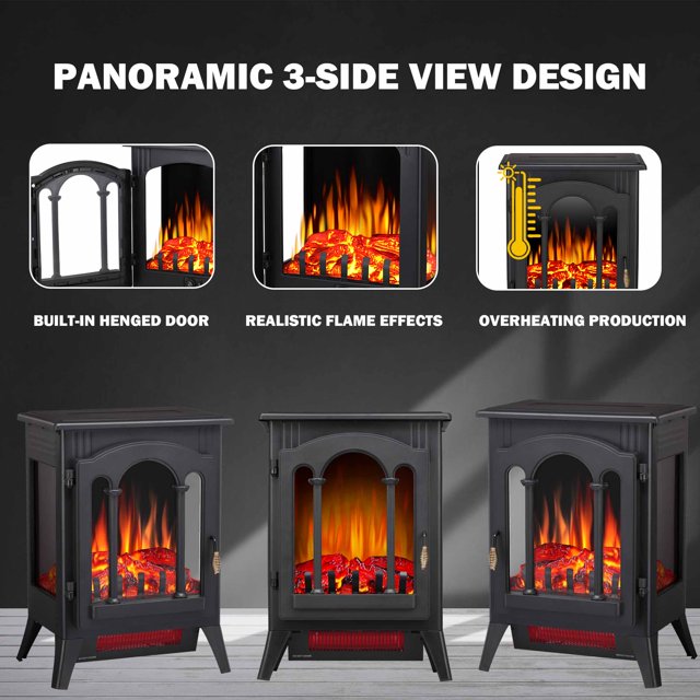 LHRIVER Electric Fireplace Infrared Stove Heater, Freestanding Fireplace Heater, 3D Realistic Flame Effects, Adjustable Brightness and Heating Mode, Overheating Safe Design, 1000W/1500W, (16 Inch)