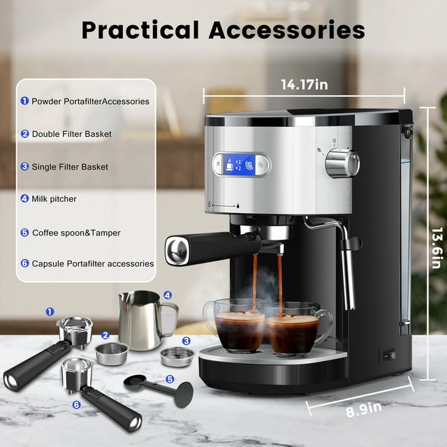 Havato Semi-Automatic Espresso Machines 20Bar fast heating w/Milk Frother Steam Wand, Compatible with nespresso pods, Black