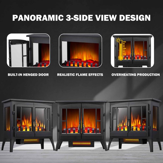 LHRIVER Electric Fireplace Infrared Stove Heater, Freestanding Fireplace Heater, 3D Realistic Flame Effects, Adjustable Brightness and Heating Mode, Overheating Safe Design, 1000W/1500W, (23 Inch)