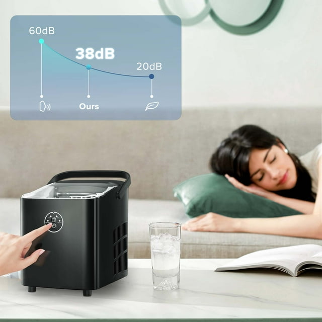 LHRIVER Portable Ice Maker Machine, Portable Ice Maker Machine with Handle, 26lbs/24H, 8 Bullet Ice Cubes of 2 Sizes S/L Ready in 9 Mins, Self-Cleaning for Home/Kitchen/Office/Party - Black