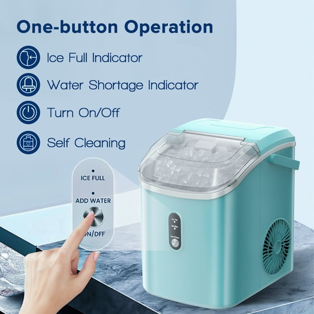 LHRIVER Nugget Ice Maker Countertop, 33lbs/24H with Self-Cleaning Function, Portable Sonic Ice Machine for Home/Office/Party-Green