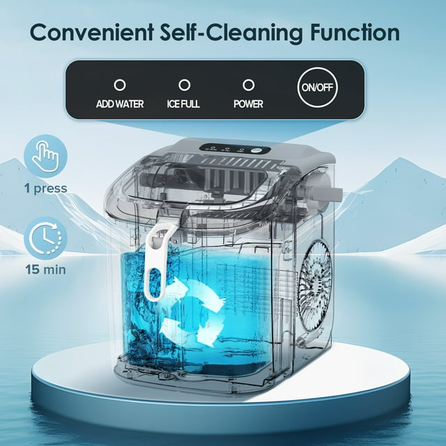 LHRIVER Countertop Ice Maker, Portable Ice Machine with Handle, 26Lbs/24H, 9Pcs/6Mins, One-Click Operation Ice Makers, with Ice Scoop and Basket, for Kitchen/Bar/Party - (Grey)