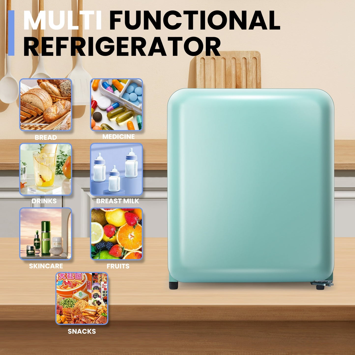 LHRIVER 1.7 Cu. Ft Mini Fridge with Freezer, Compact Refrigerator, Energy Saving, Adjustable Thermostat For Dorm / Office / Bedroom, Green