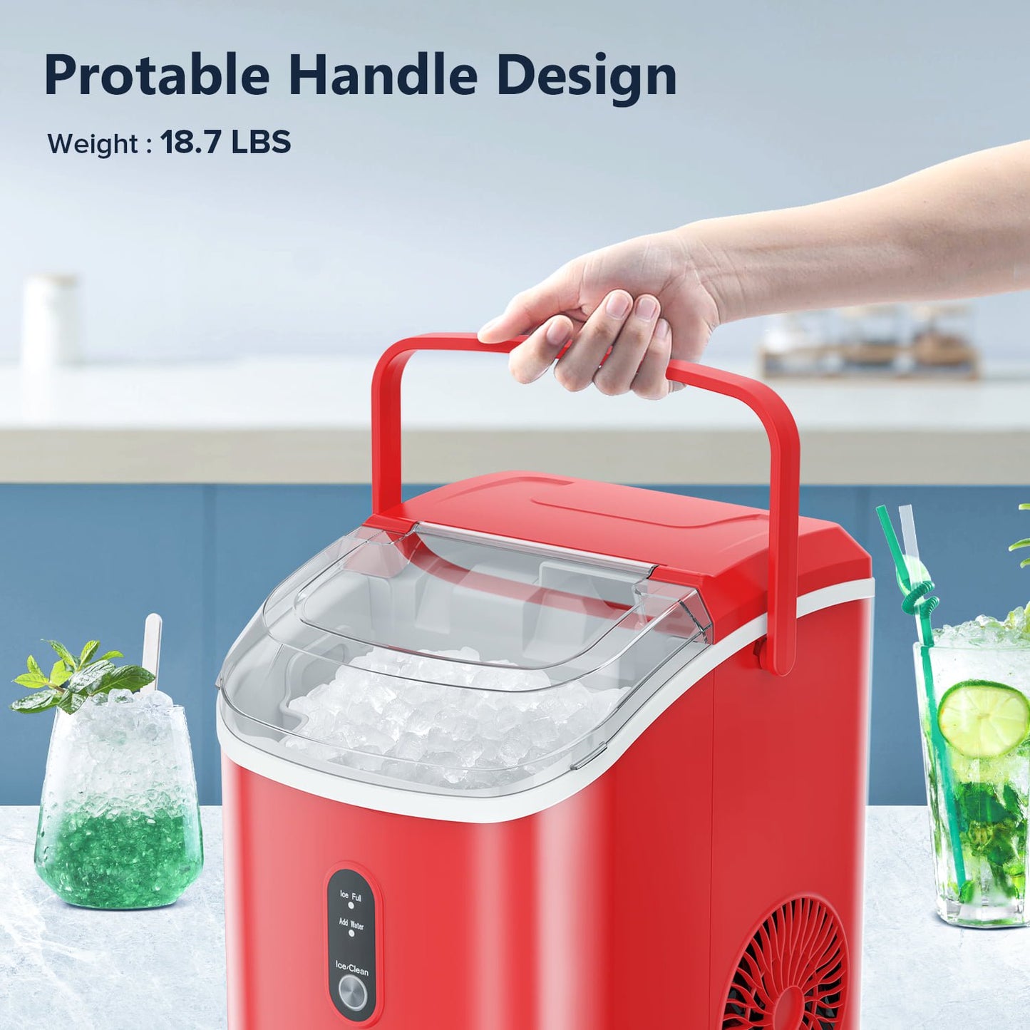 Havato Nugget Portable Ice Maker, 33lbs/24H, Self-Cleaning Function, First Choice for Home/Office/Parties , Red