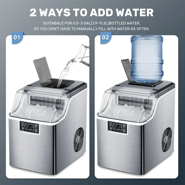 Havato Table Ice Maker, with Automatic Cleaning Function and 24-Hour Timer Function, 44lbs /24H, Suitable for Home/Office/Bar/Party, Stainless Steel Color