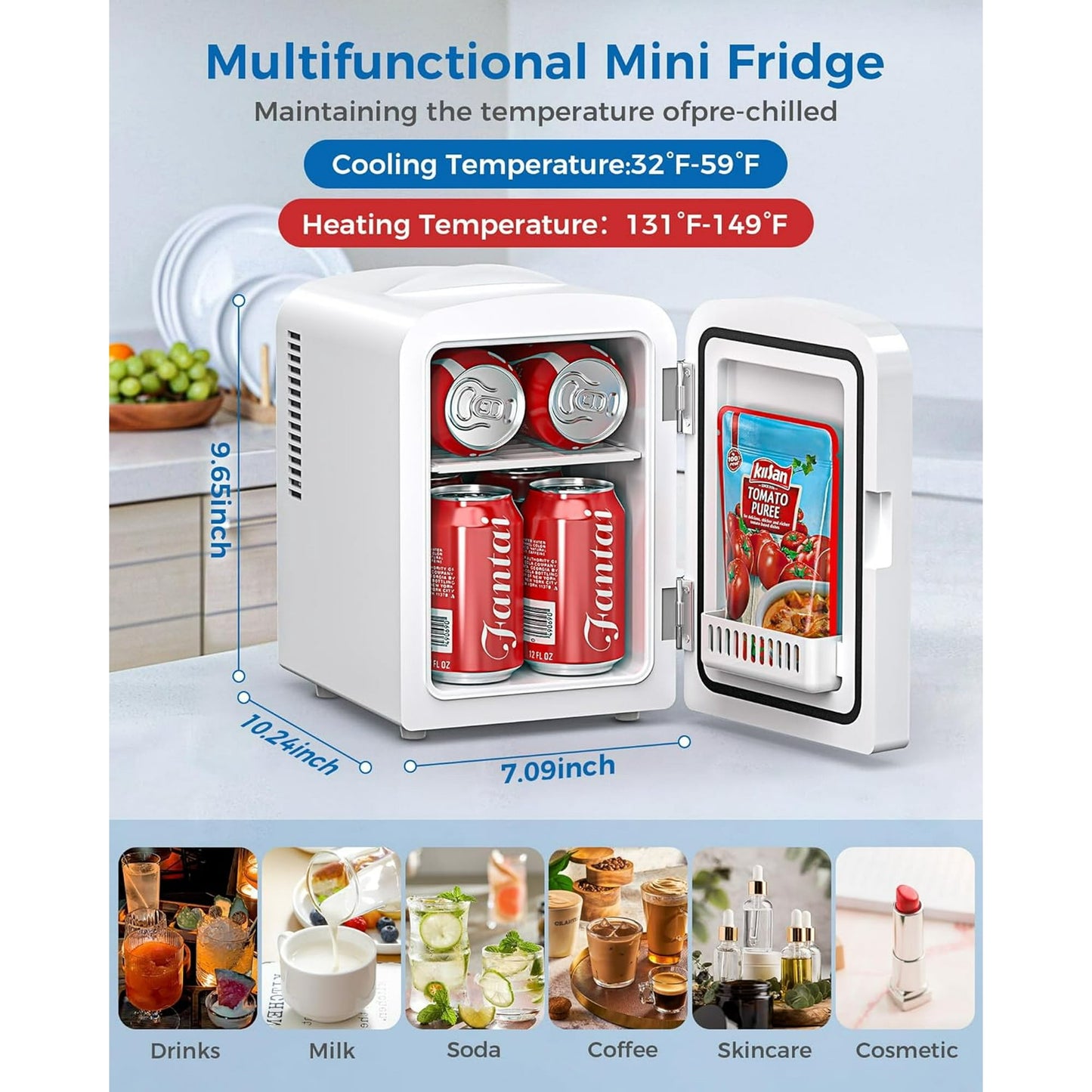 Havato Mini Fridge, Portable 4L/6 Can Electric Plug In Cooler & Warmer suit Office Desk & Dorm Room,for Food, Beverage, Skincare Beauty & Makeup,110 V AC/12 V DC Option for Bedroom - Car, White